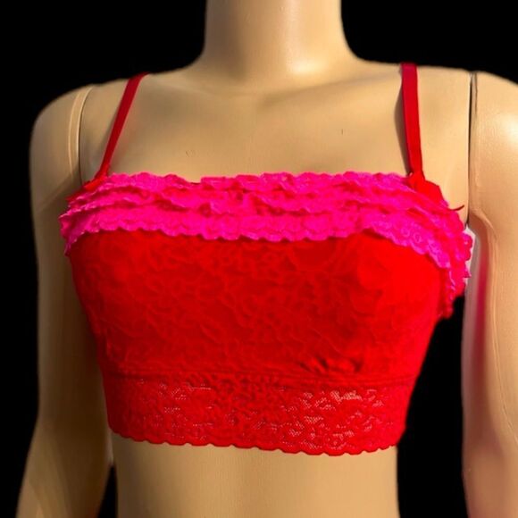 Victoria’s Secret Strapless Lace Ruffles unlined bralette bra red Small - Picture 5 of 6